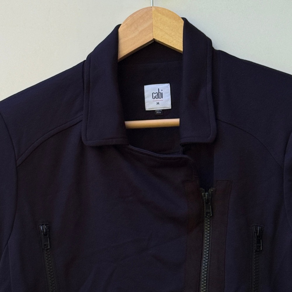 Cabi Moto Jacket Women's Medium Navy Blue Stretch Knit Zip Up Knit Soft Casual - Picture 2 of 7